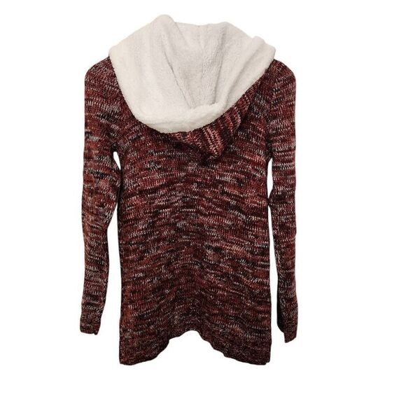 Crave Fame Sherpa Cardi Burgundy combo hooded cardigan soft X Small new - Picture 2 of 7